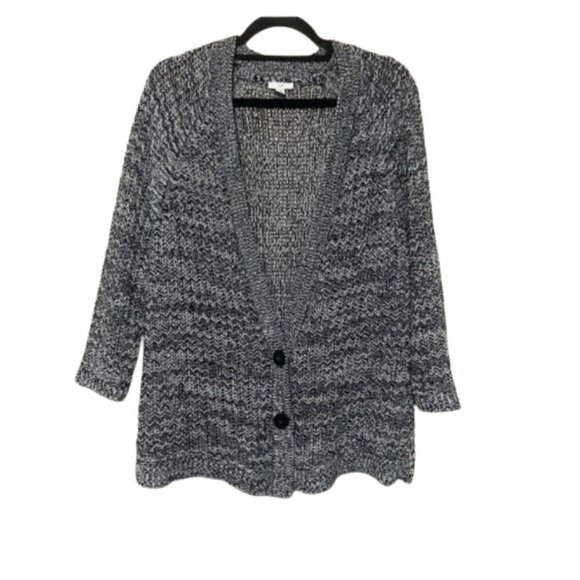 J Jill LIKE NEW marled black/white two button oversized cardigan sweater size M - Picture 1 of 5